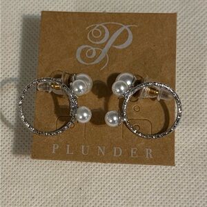 Plunder Silver Hoop Earrings with White Pearls